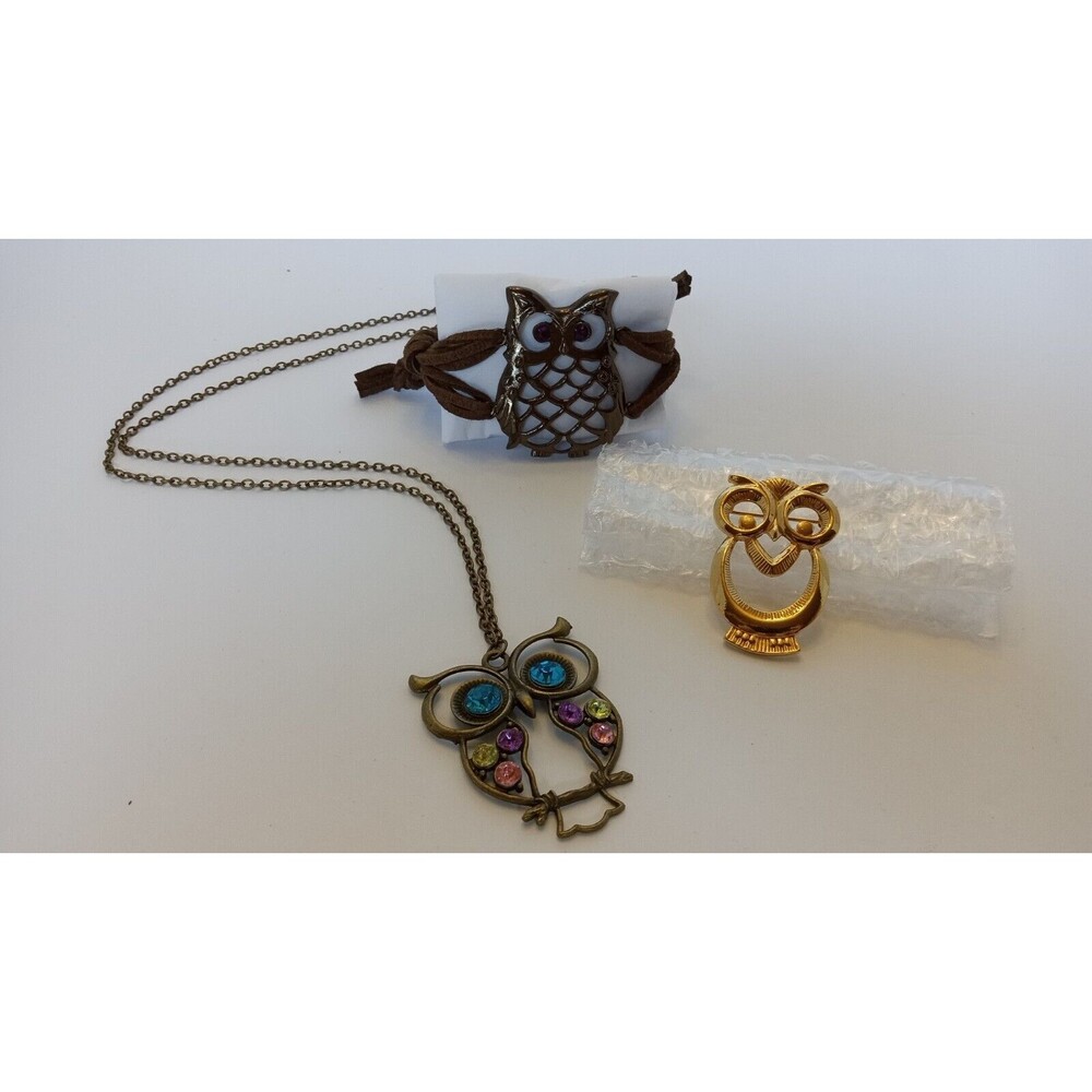 Owl Jewelry Bundle Necklace Bracelet & Brooch Set
